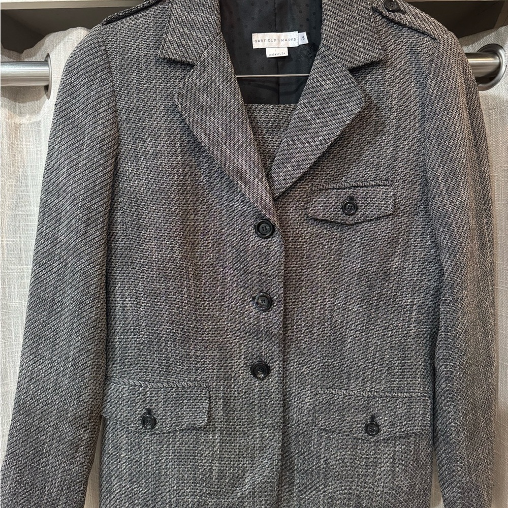 Garfield/Marks — Charcoal Herringbone suit-Blazer and Skirt